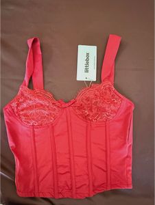 Red Lace Trim Corset Top