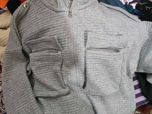 Gray Textured Zip-Up Jacket