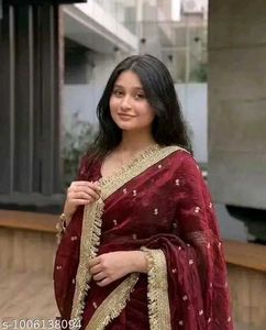 Elegant maroon  Saree with cream blouse