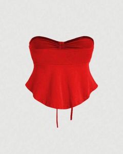 Red Strapless Cinched Top