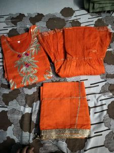 Orange Embroidered Shrara Suit
