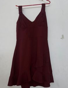 Maroon Ruffle Mini Dress