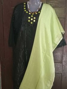 BrandNewElegant BlackSequined Kurta with LightGr