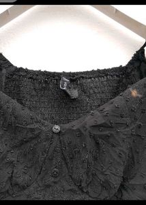 Chic Black Textured Puff Sleeve Top