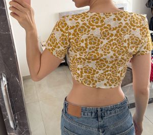 HWW Floral Tie-Front Crop Top, XS