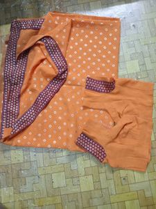 Orange Printed Saree with Blouse
