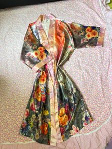 Luxury Floral Print Silk Robe