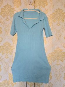 Light Blue Ribbed Knit Dress