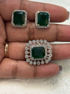 Emerald & Diamond Studs & Ring Set