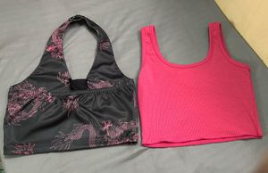 Dragon Print Halter Crop Top &amp; Ribbed Tank