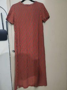 Striped Button Detail Midi Dress