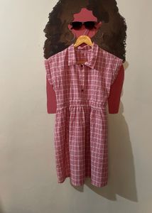 Red &amp; White Checked Gingham Cotton Dress