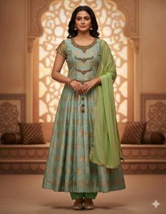Mint Green Embroidered Anarkali Suit with Dupatta