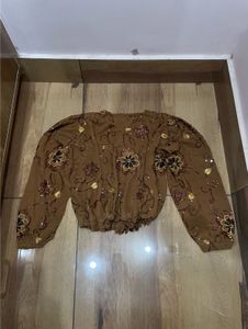 Embroidered Brown y2k top