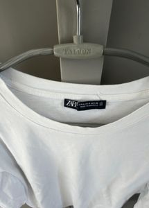 Zara White Puff Sleeve T-Shirt