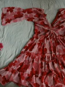 Romantic Floral Ruffle Mini Dress – Pink &amp; Red