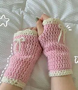 Pink Crochet Fingerless Gloves