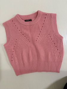 Pink Knit Vest Sweater Top