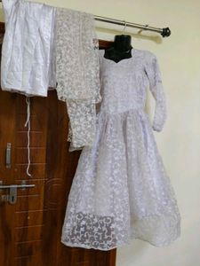 Beautiful White braso frock chudidar dupatta
