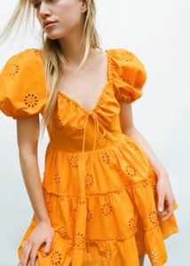 Orange Eyelet Tiered Mini Dress- similar to zara