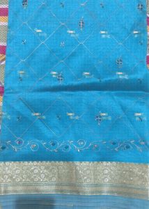 Elegant Sky Blue Saree with Gold Border