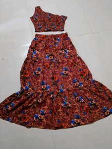 Floral One Shoulder Crop Top &amp; Skirt Set