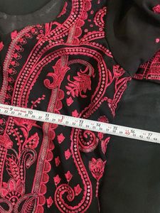 Black &amp; red Embroidered Kurta with dupatta