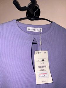 Bershka Lilac Ribbed Cutout Top