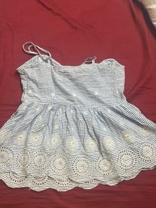 Striped Blue Embroidered Top