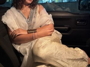 Elegant Beige Kurta Set with Mirror Work