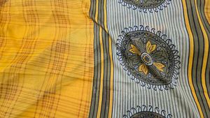 Elegant Linen Cotton Saree - Yellow Print