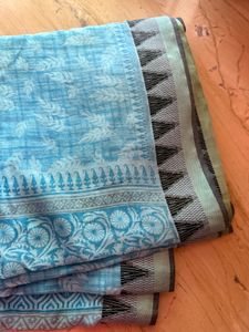 Beautiful Blue Saree with Intricate Print