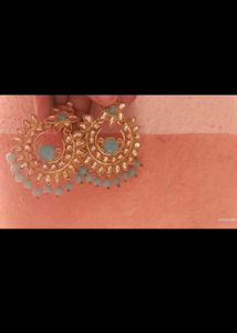 Stunning Gold &amp; Blue Dangle Earrings