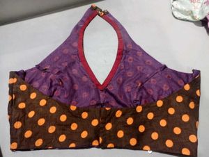 Stylish Polka Dot Blouse with Mirror Work