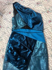 💙One-Shoulder Velvet &amp; Sequin Mini Dress