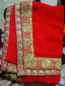 Beautiful Red Saree with Gold Border