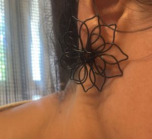 Black Floral Wire Earrings
