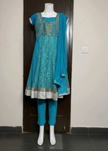 Teal Embellished Anarkali Dress