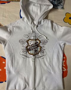 White Graphic Zip-Up Hoodie jacket