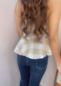 Chic Checked Peplum Cami Top