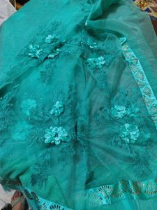 Stunning Teal Embroidered Saree