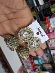 Exquisite Ethnic Jhumka Earrings with Stone Embell