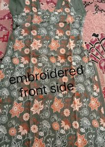 Embroidered Kurta Front - Grey Floral