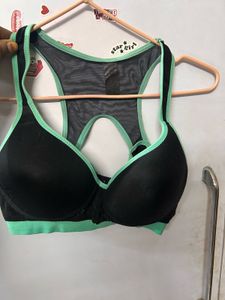 Black Sports Bra with Mint Trim