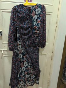 Floral Print Sheer Sleeve Ruffle Dress