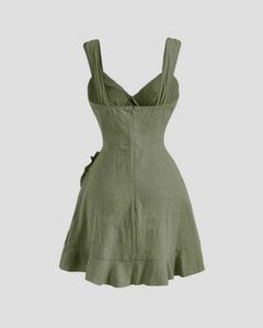 Olive Green Ruffle Tie Strap Dress