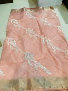 Elegant Peach Saree with Delicate Embroidery