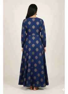 Elegant Blue Printed Ethnic short gown