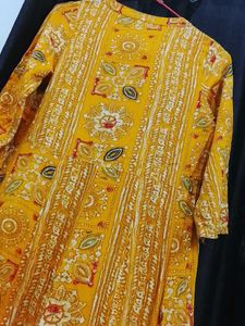 Yellow Embellished Kurta with Beige Palazzo