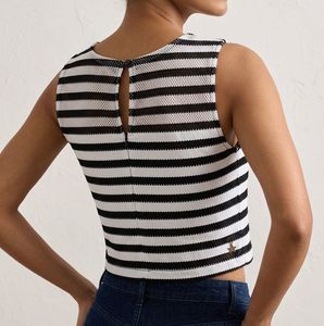 Black &amp; White Striped Mesh Crop Top – Sleeveless B
